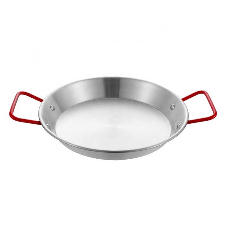 Large Size Stainless Steel 201 Red Handle Spanish Sea Food Pan Induction Gas Bottom Frypan Metal Paella in Spain