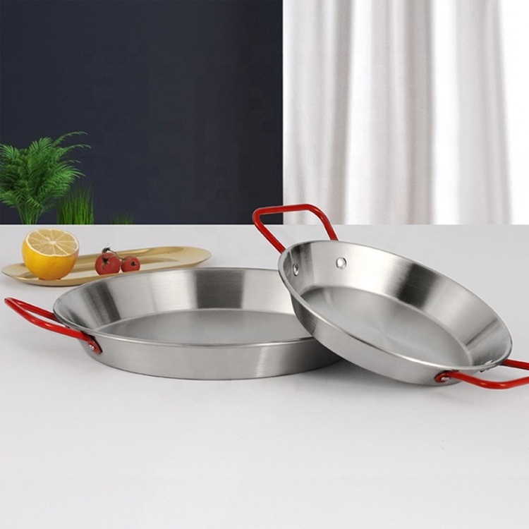 Large Size Stainless Steel 201 Red Handle Spanish Sea Food Pan Induction Gas Bottom Frypan Metal Paella in Spain