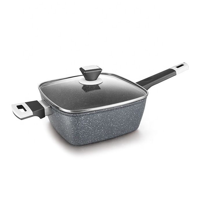 Metal Die Cast Aluminum Cookware Saucepan Square Frying Pan Granite Induction Frypan Marble Non-stick Coating Fry Pans