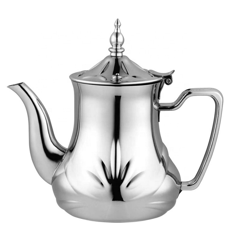 Arabia Gold Chrome Plated Tea Pot 0.8L 1.2L 1.6L 2.0L Stainless Steel Coffee Cooking Pot Metal Inox Moroccan Induction Teapot