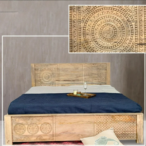 King Size Mango Wood Wooden Designer Bed, With Storage furniture bed home living room furniture by exotic indian art