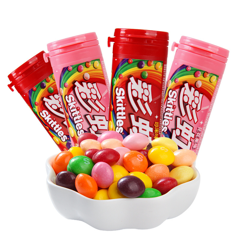 China Hot Selling Exotic Colorful Candy Fudge Hard Candy Skittless Fruit Gummy