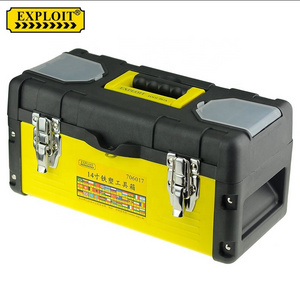 Heavy Duty Tools Storage Box Household Toolbox Kit Portable 14" Iron Plastic Electrical Tool Box Set With Lock