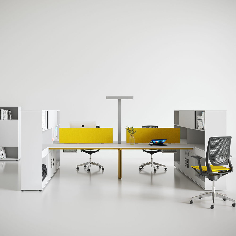 Modern design modular flexible office workstation desks for 4 people with fabric screen