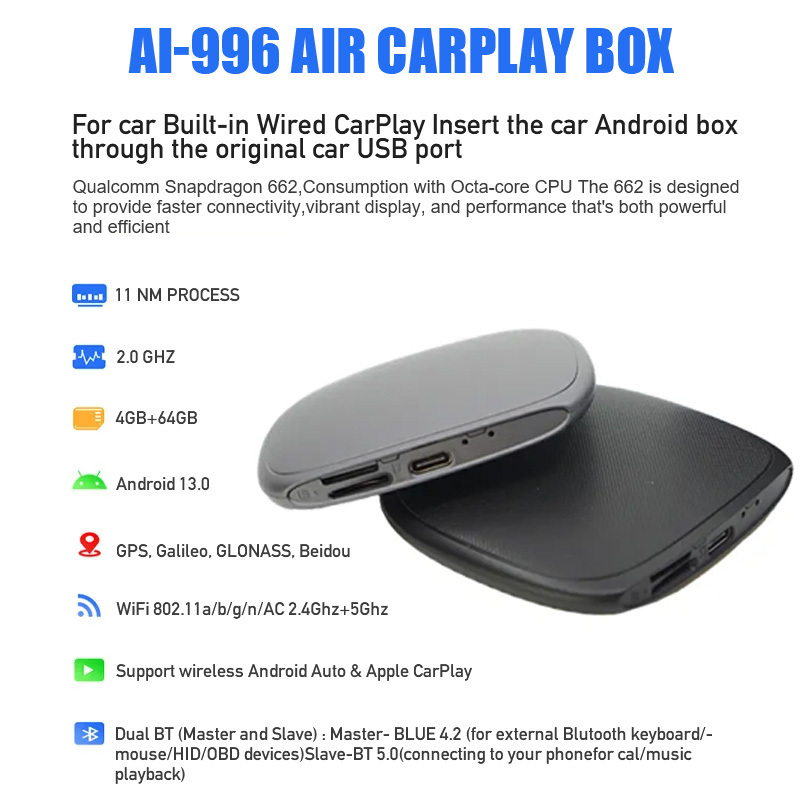 Wholesale Magic Box 4+64GB Portable CarPlay Android 13 Multimedia Video Wireless Car Play Ai Box For Netflix Youtube