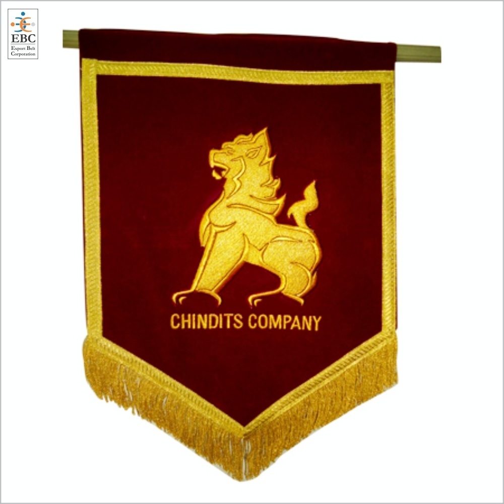 Customized Embroidered Pennant Wholesale Gold Fringed & Tassel Pennant and Club Flags OEM Handmade Goldwire Pennant Flags Banner