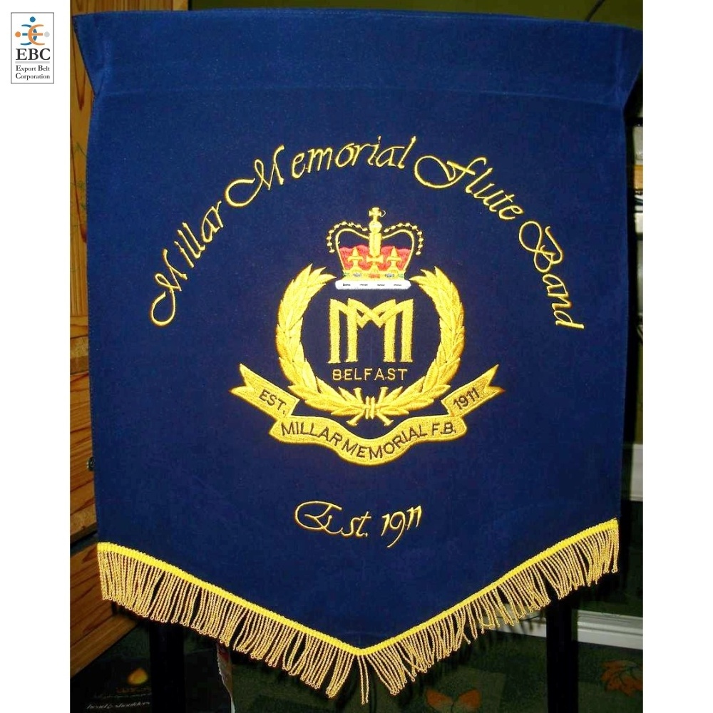 Customized Embroidered Pennant Wholesale Gold Fringed & Tassel Pennant and Club Flags OEM Handmade Goldwire Pennant Flags Banner