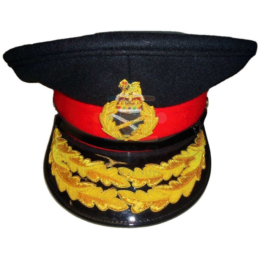 OEM Peak Cap Hat for Church Priest Cadet School Band Gold and Red Cross Embroidered Cap Badge Religious Parade Peak Cap