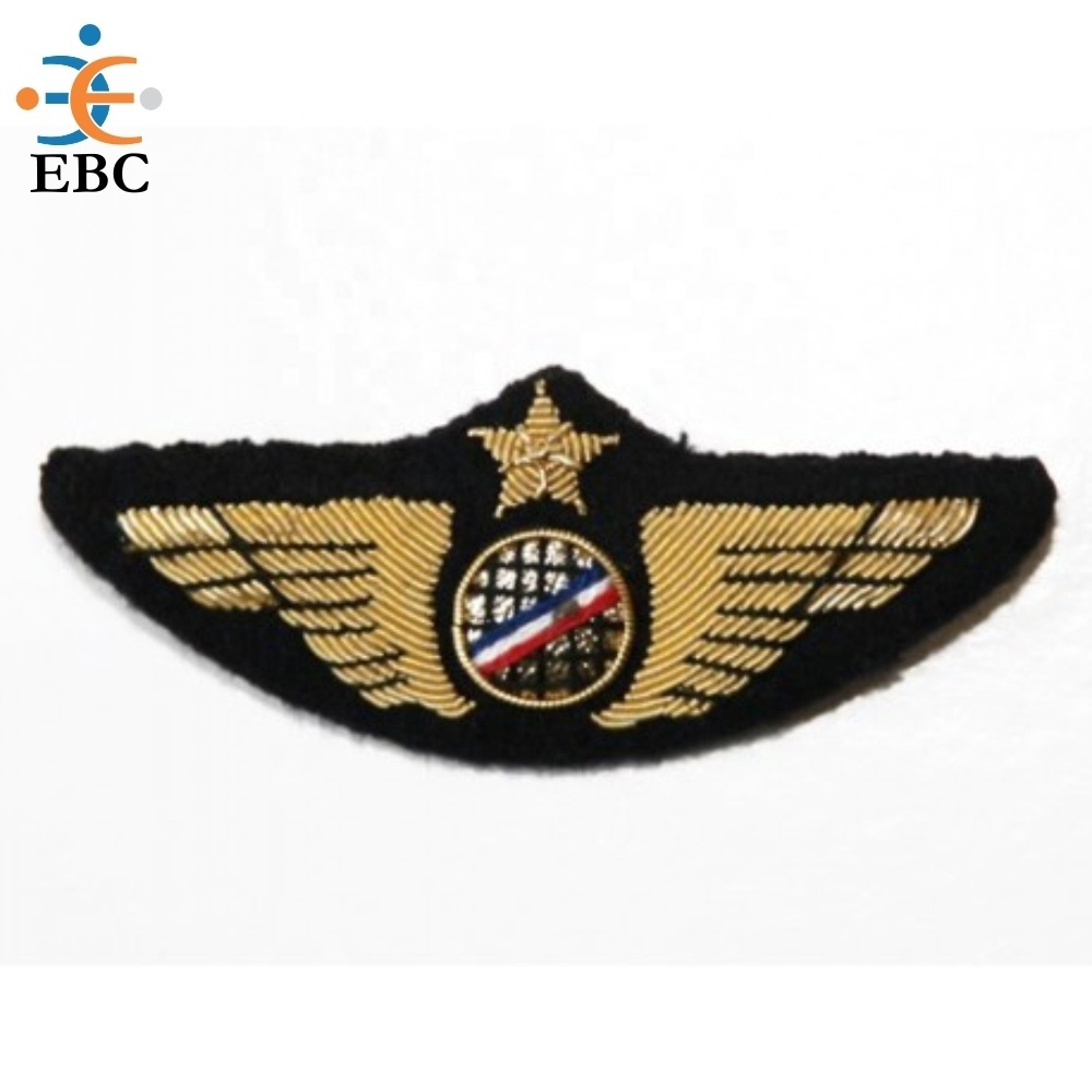 Hand Embroidery Bullion Crest Badge Wing Patch High Quality Bullion Patch Crests Chest Wing Badge Wholesale Embroidery Emblem