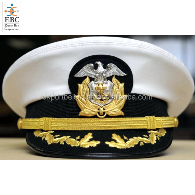 OEM Officers Cap USA Hand Embroidered Peak with Eagle Insignia and Gold Bullion Leaves Embroidery Visor Service Cap with Strap