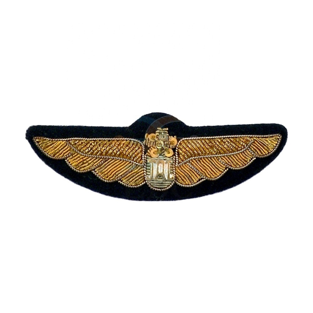 Hand Embroidery Bullion Crest Badge Wing Patch High Quality Bullion Patch Crests Chest Wing Badge Wholesale Embroidery Emblem