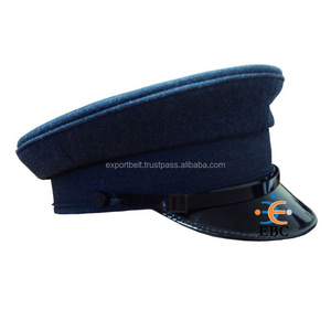 OEM Fashion Black Uniform Officer Peak Cap Officer Hat with Bullion Embroidery Badges Patches Insignia in Customized Designs