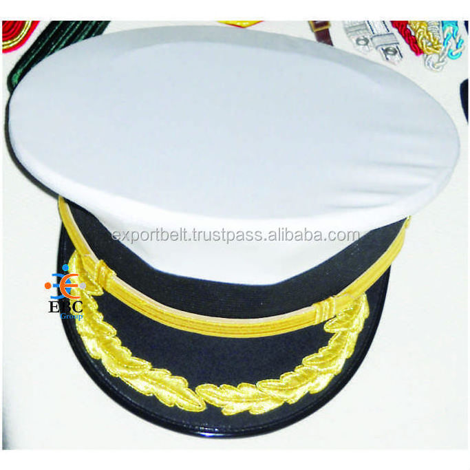 OEM Fashion Black Uniform Officer Peak Cap Officer Hat with Bullion Embroidery Badges Patches Insignia in Customized Designs