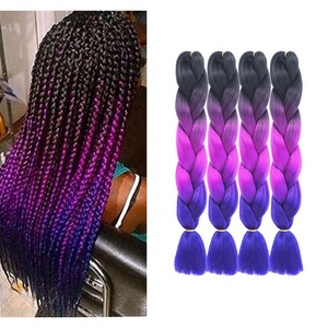 24 Inch 100g Color Afro Ombre Jumbo Braiding Hair Pre Stretched Wholesale Synthetic Crochet Hair Extension For Box Twist Braids