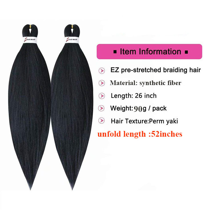 Wholesale Easy Braid Hair Pre-stretched Braiding Hair Itch Free Hot Water Setting For Box Braids Yaki Texture Synthetic Fiber