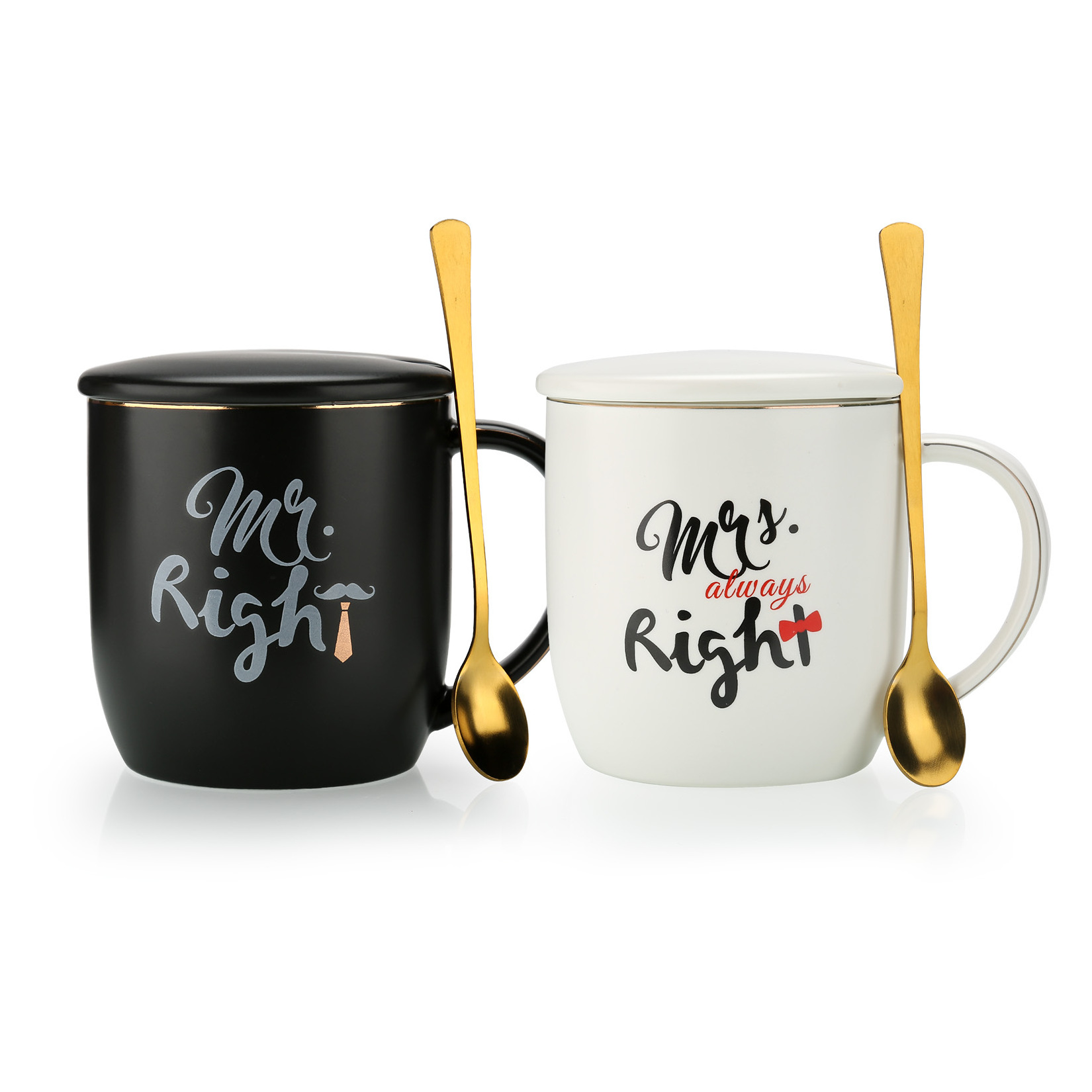 Mr Right Mrs Always Right Couple Coffee Mugs Cups - Wedding Anniversary Valentine's Day Gift - Couples Ceramic Marble Mugs Set