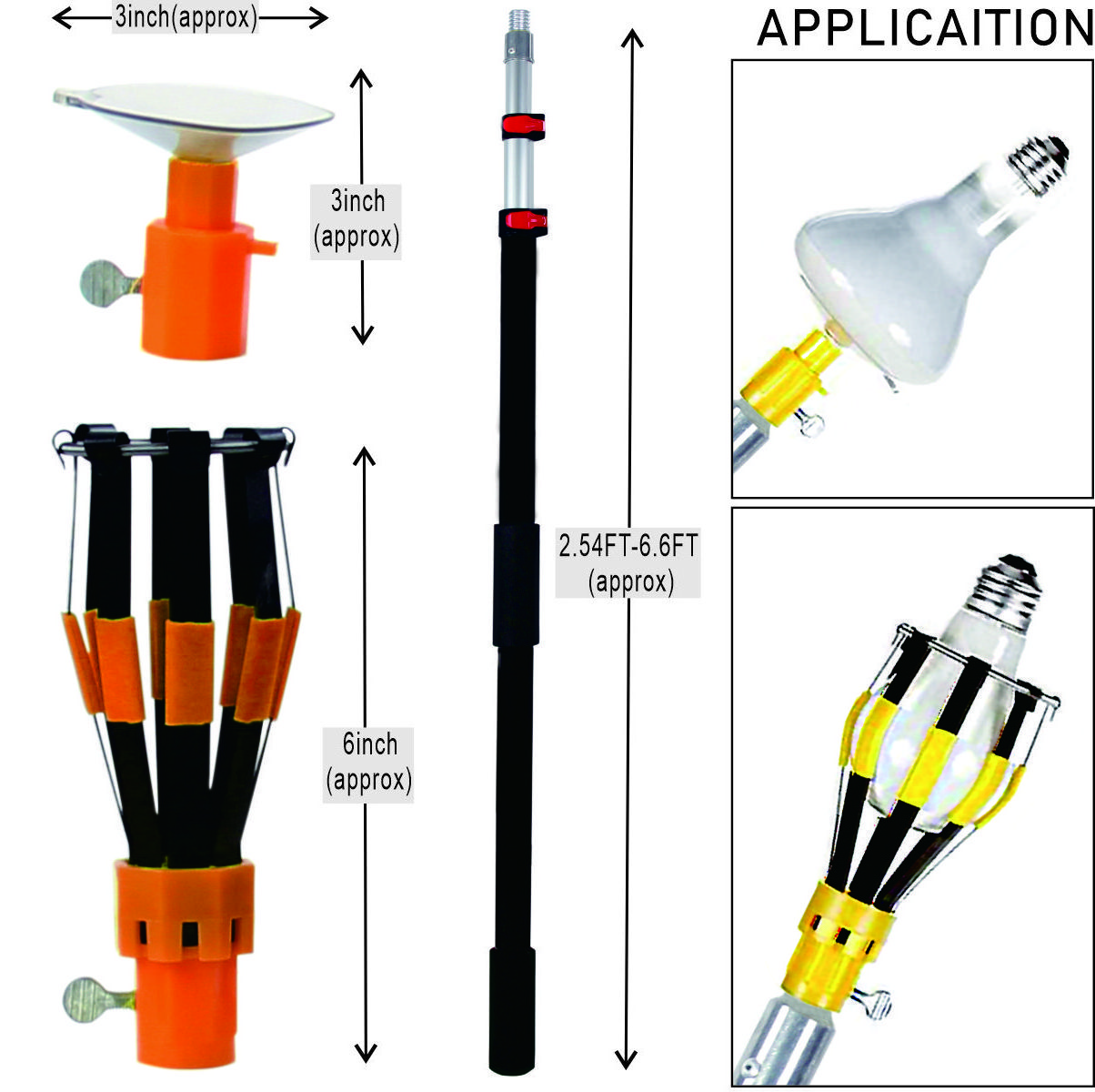 Exten-hiclean light bulb changer for high ceiling with lightweight extension pole