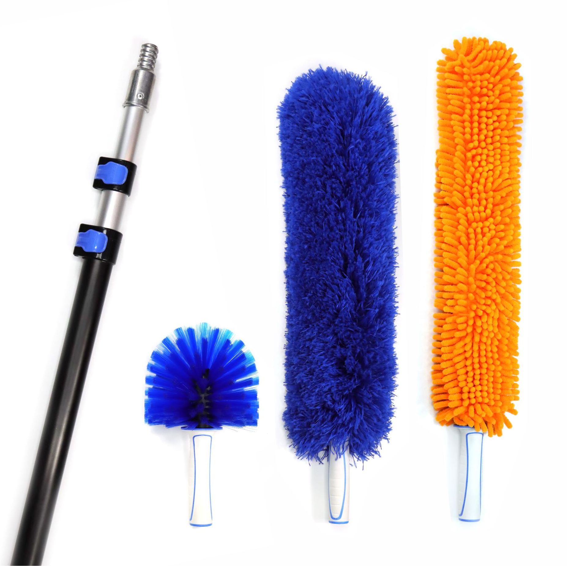 Extenclean telescopic feather cleaning duster domed cobweb duster with three piece suit