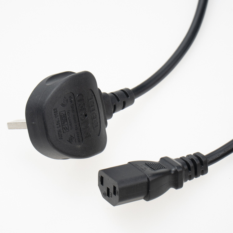 Custom High Quality UK Standard AC Power Cord 3Pin Plug 1m Black Power Cord Cable For Computer