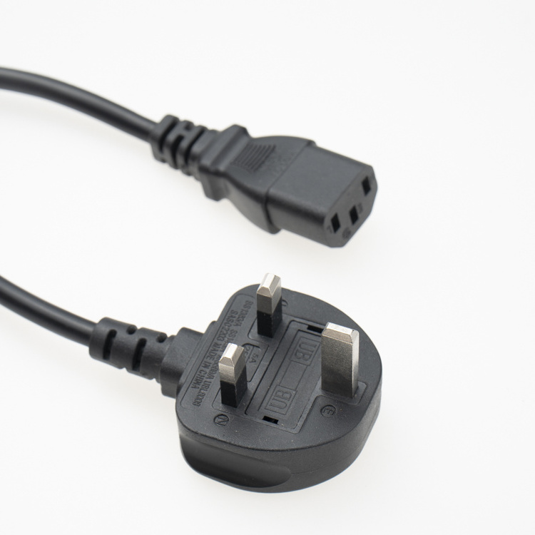 Custom High Quality UK Standard AC Power Cord 3Pin Plug 1m Black Power Cord Cable For Computer