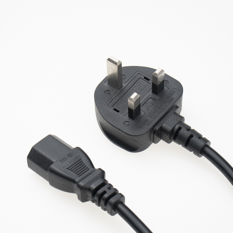 Custom High Quality UK Standard AC Power Cord 3Pin Plug 1m Black Power Cord Cable For Computer