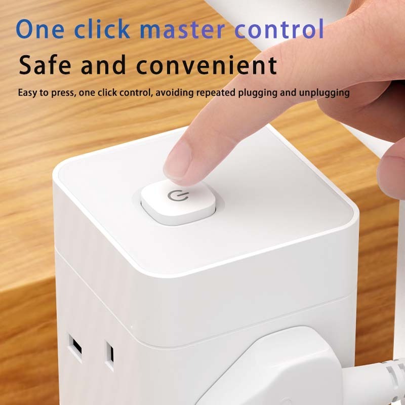 Tower Extension Lead 8 Way 13A 4 USB Ports Multi Plug Extension Socket with Surge Protection Power Strip Extension Cord for Home