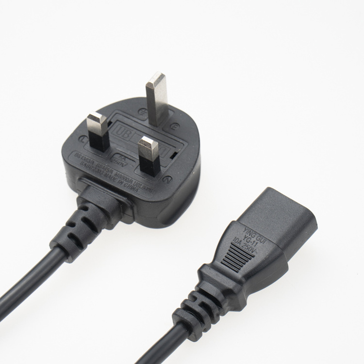 Custom High Quality UK Standard AC Power Cord 3Pin Plug 1m Black Power Cord Cable For Computer