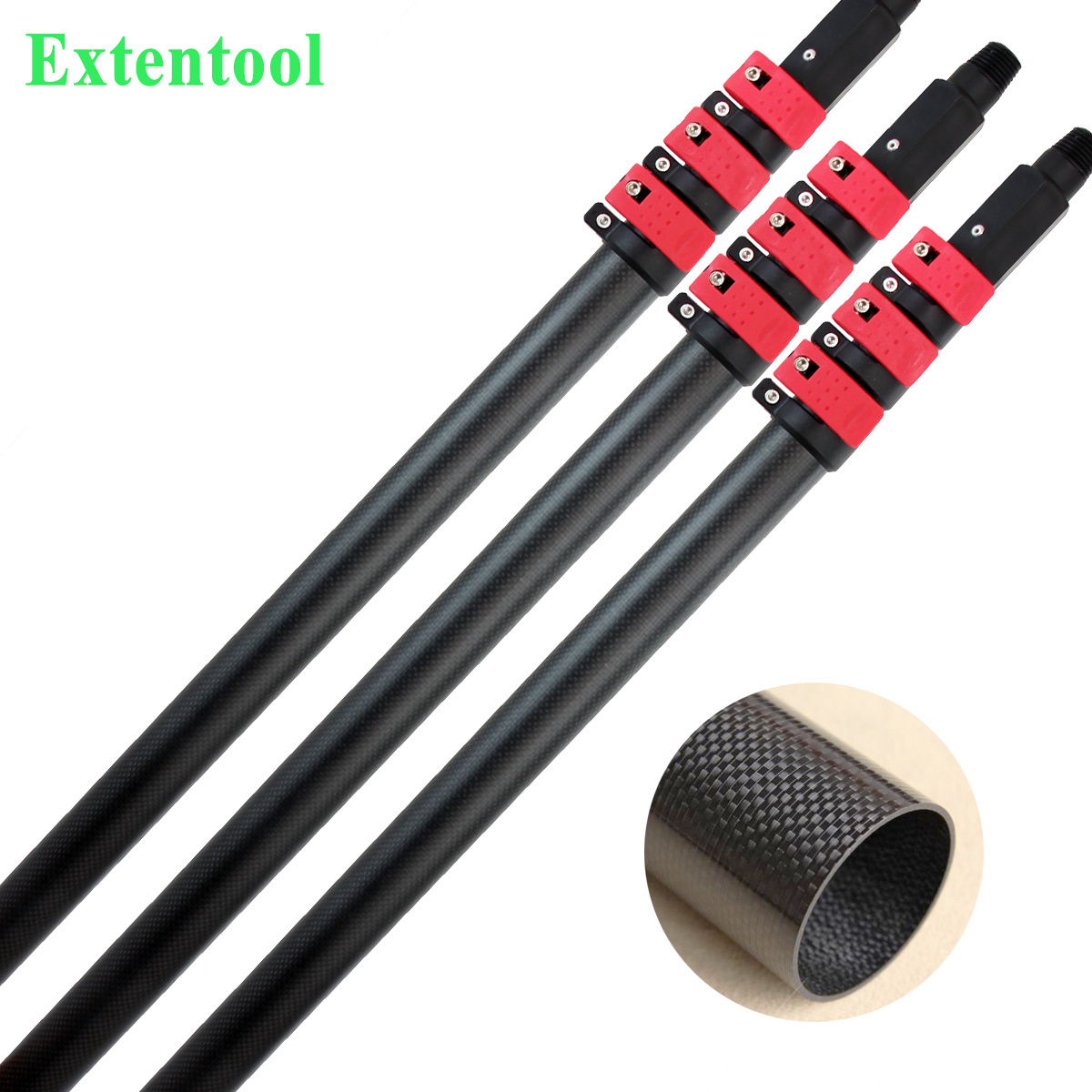 Extentool 3K 100% 20ft carbon fiber telescopic pole for light bulb changing pole for aluminum extension pole