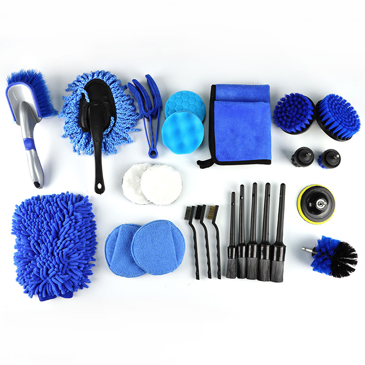 Factory Hot Selling Auto Detailing Brush Drill Clean Brush Set 26 Pcs Car Cleaning Tools Kit For Washing Interior Wheel