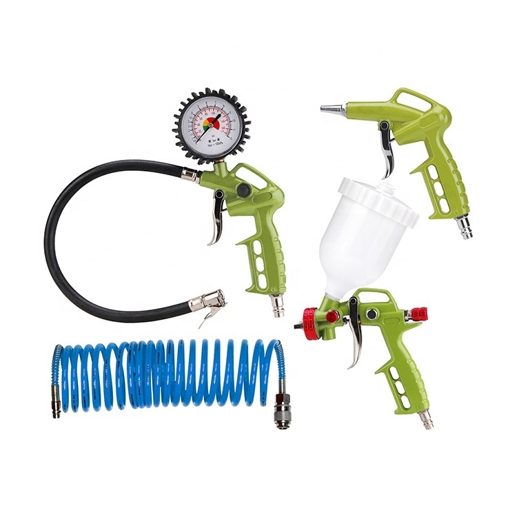 99303 EXTOL 4pcs blow gun/tire filler with pressure gauge/spray gun/4cm coil hose Pneumatic Air Tools Set