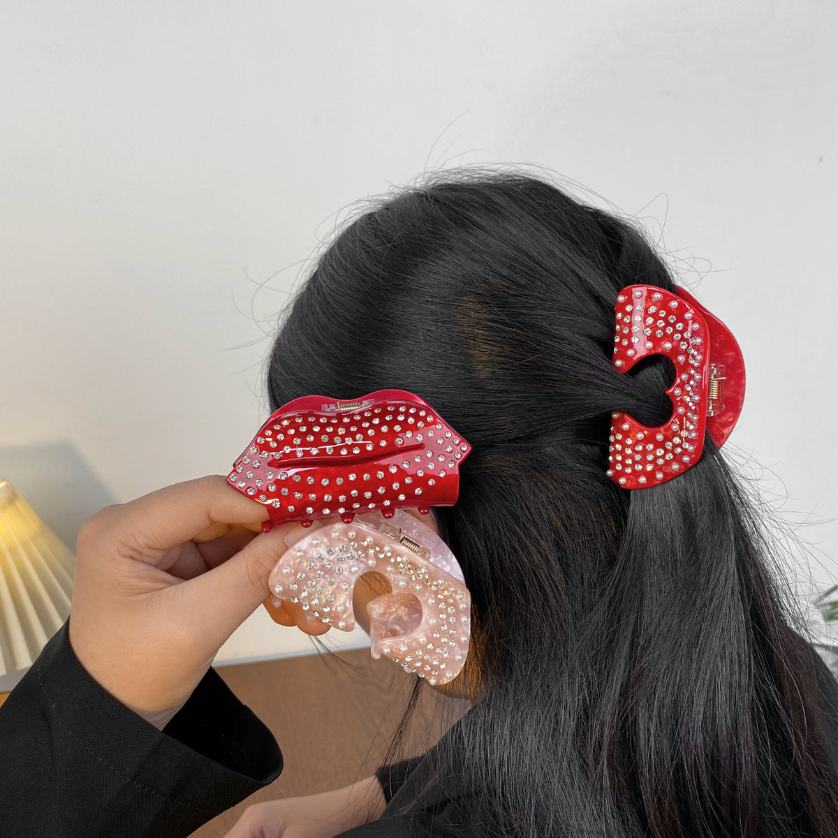 Extra Fashion Sparkled diamante acetate hair claw red crystal claw clip rhinestone bling hair clips accessories custom hair clam