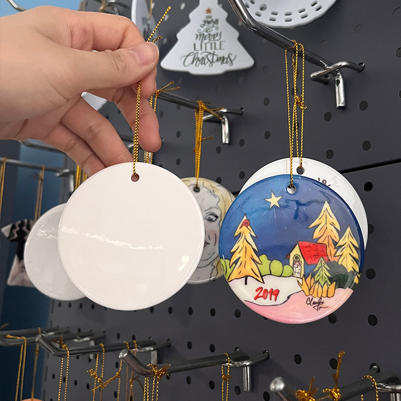 Round Shape UV printing  Outdoor Indoor Hanging Home Decoration 3 Inch Blanks Printable Christmas Ceramic Ornaments