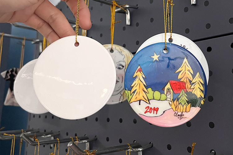 3 inch Round Circle Custom UV Printing Blank Ceramic Christmas Ornaments Flat Christmas Ornament