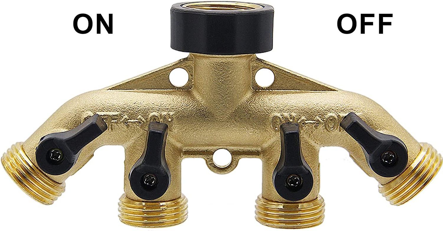 4 way garden hose splitter 3/4'' Inside diameter Hose Spigot Adapter with 4 Valves Individual Shut OFF/ON for watering