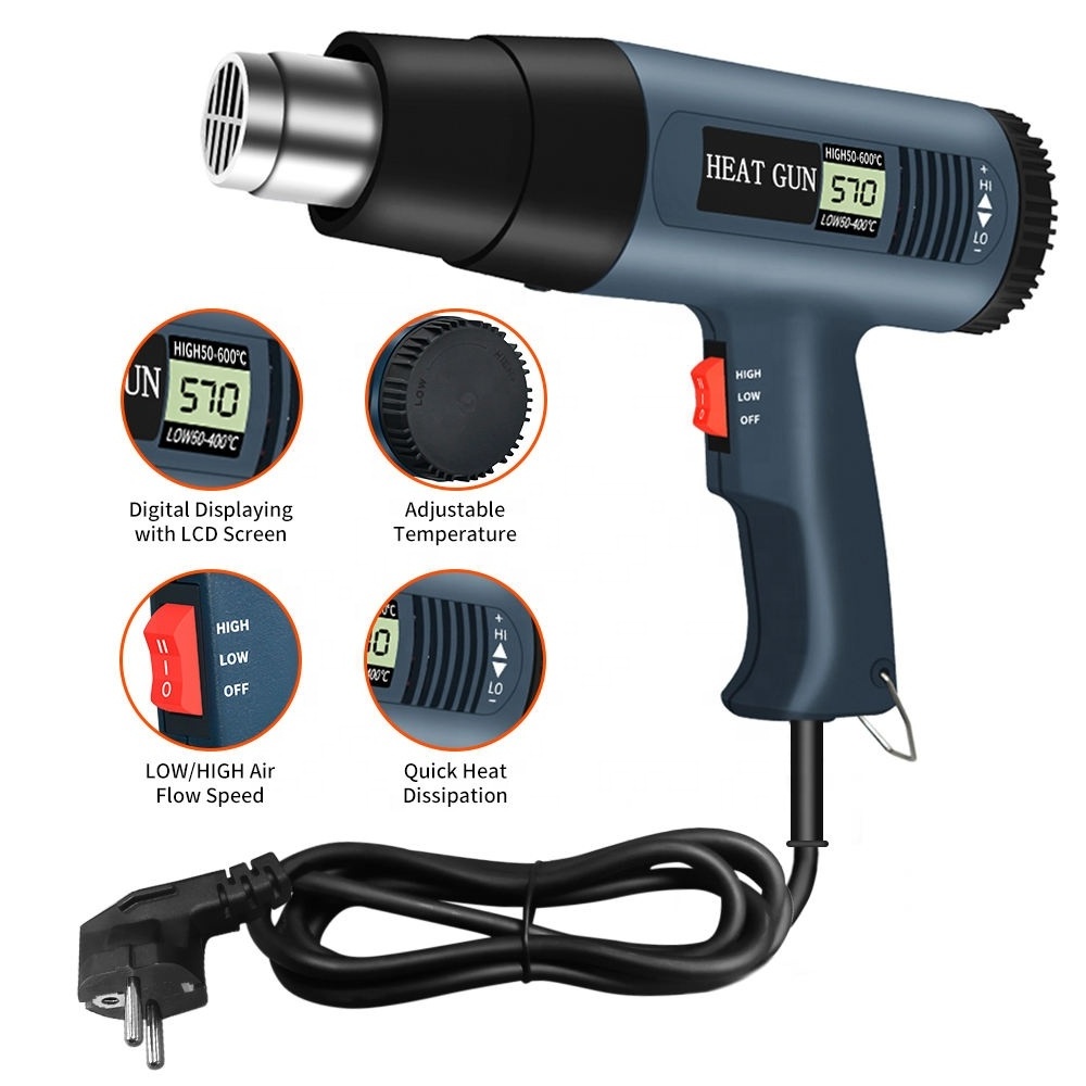 Factory direct sales 2000W LCD Digital Display heat gun Non-polar temperature control for Paint Removal, Bending PVC etc.