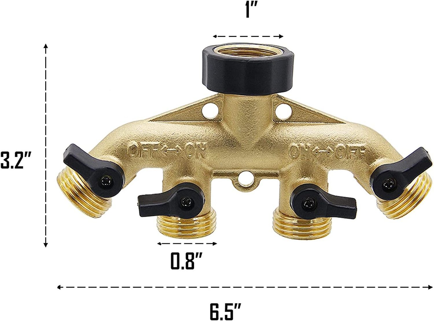 4 way garden hose splitter 3/4'' Inside diameter Hose Spigot Adapter with 4 Valves Individual Shut OFF/ON for watering