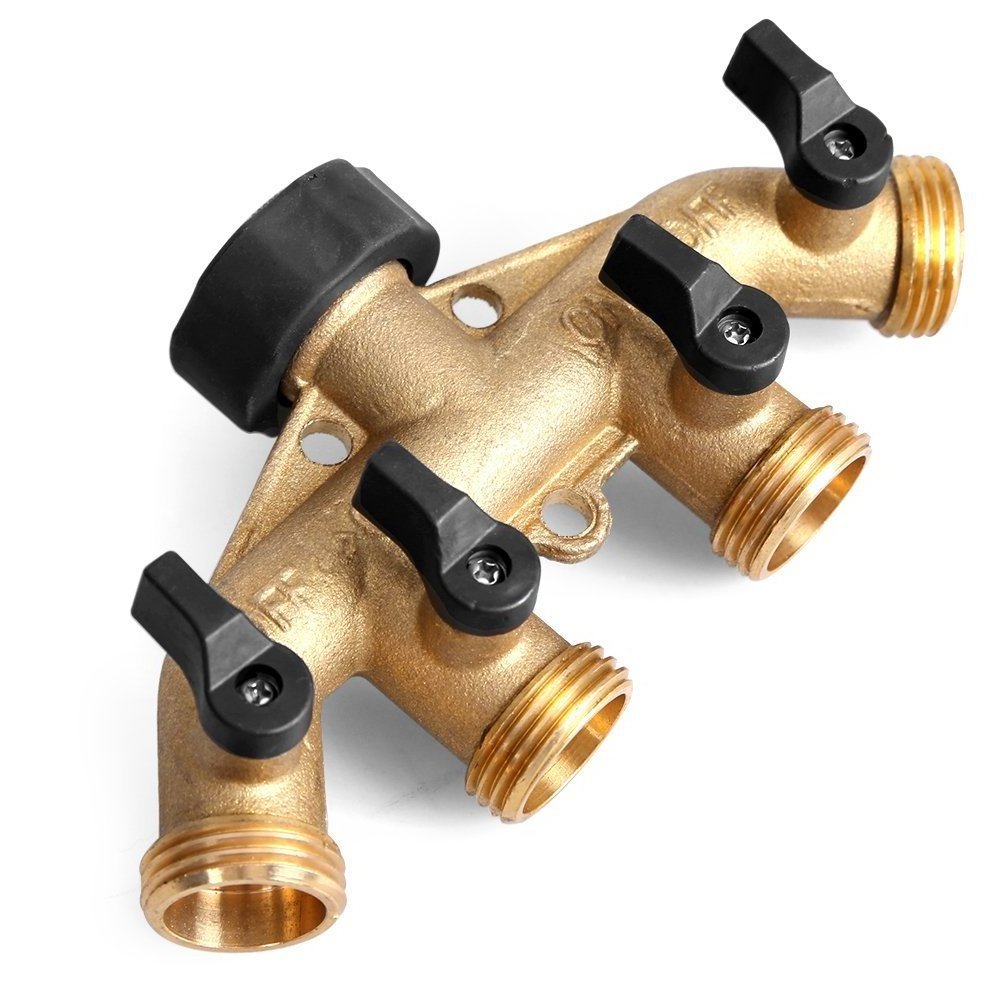 4 way garden hose splitter 3/4'' Inside diameter Hose Spigot Adapter with 4 Valves Individual Shut OFF/ON for watering