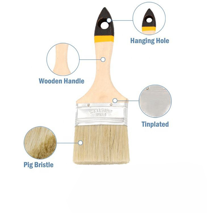 Hot market bristle paint brush wall paint tools 1 1.5 2 3 inch Natural Bristles Wooden Handle Flat Brush