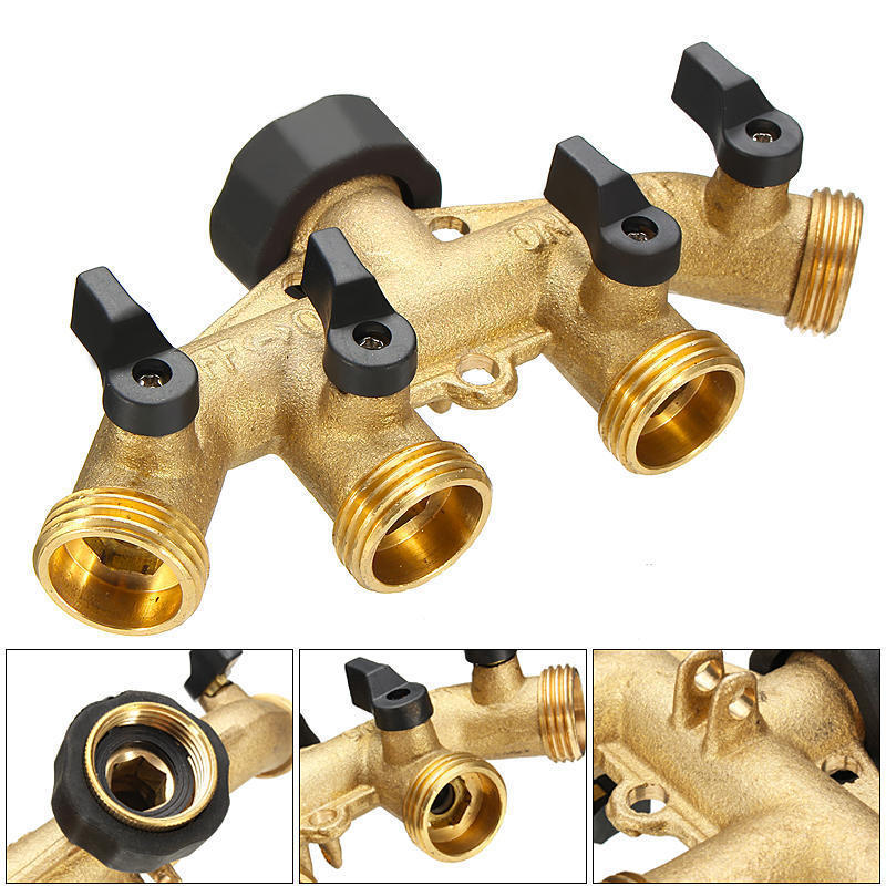 4 way garden hose splitter 3/4'' Inside diameter Hose Spigot Adapter with 4 Valves Individual Shut OFF/ON for watering