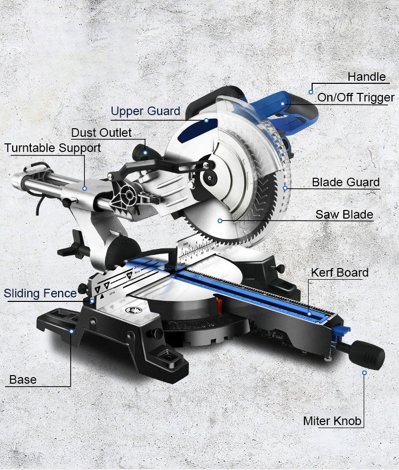 Bevel Sliding Compound Electric Miter Saw 10Inch and 12 Inch (0- 45 degree) for Cut Wood, PVC or Soft Metal Cutting  Off Machine