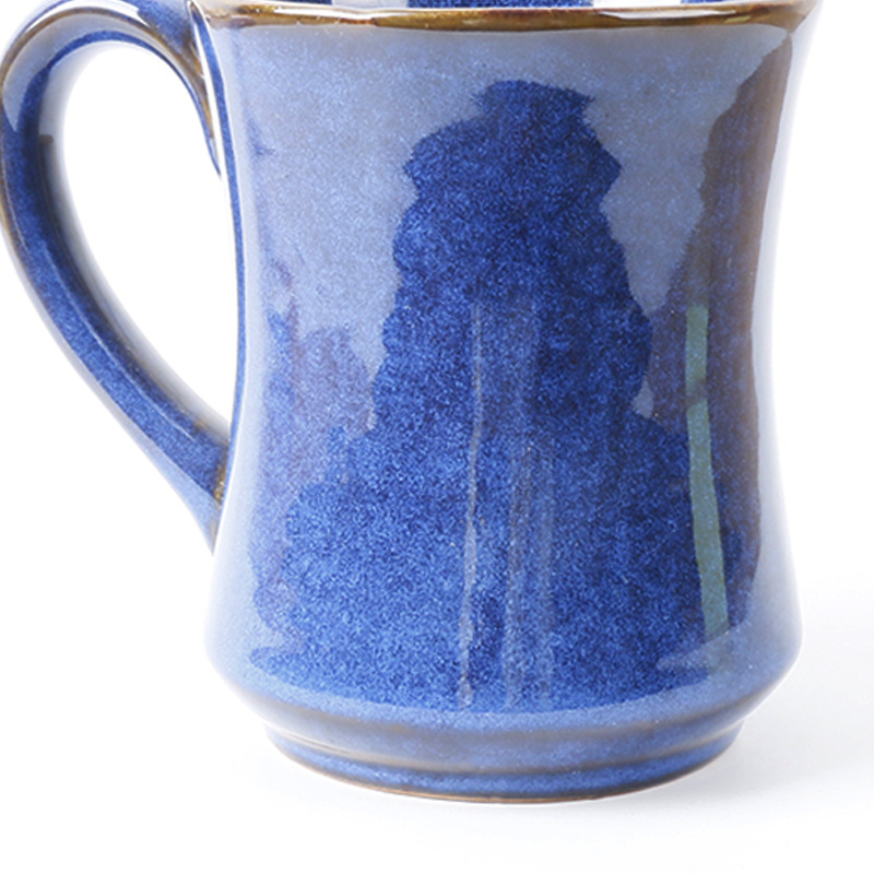 Custom Ceramic Stoneware Cup Of Tall Belly Mug Blue With Midnight Base 14 Oz Reactive Glaze Coffee Tea Mug