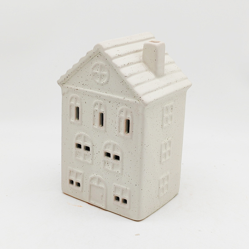 Wholesaler Home Decor Lighthouse House Shape Tealight Candle Holder Ceramic Porcelain Christmas House