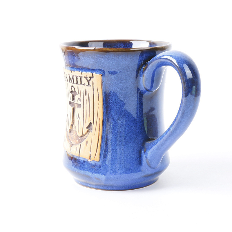 Custom Ceramic Stoneware Cup Of Tall Belly Mug Blue With Midnight Base 14 Oz Reactive Glaze Coffee Tea Mug