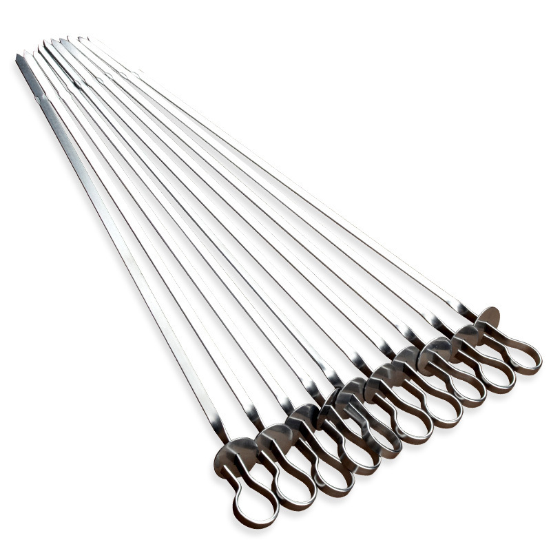 Garden Supplies Outdoor Camping Stainless Steel 10 Pcs Bbq Skewer Flat Stick Grill Turkish Shish Kebab Skewers