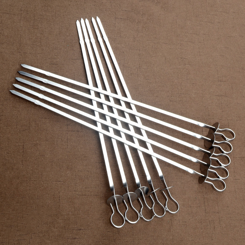 Garden Supplies Outdoor Camping Stainless Steel 10 Pcs Bbq Skewer Flat Stick Grill Turkish Shish Kebab Skewers