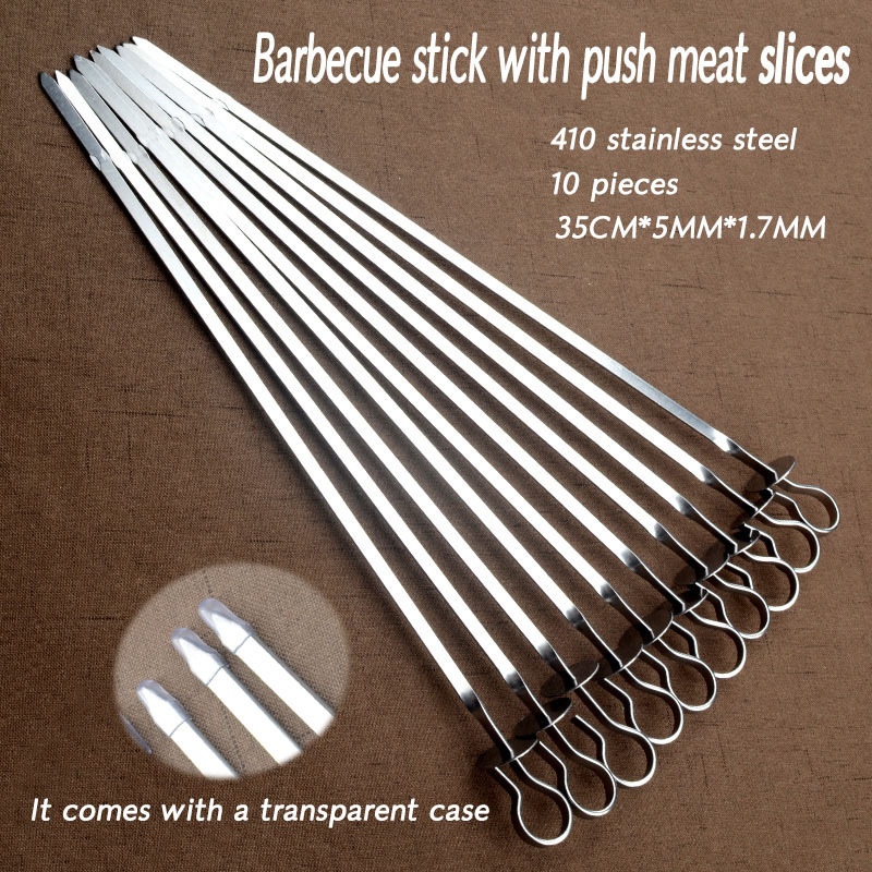 Garden Supplies Outdoor Camping Stainless Steel 10 Pcs Bbq Skewer Flat Stick Grill Turkish Shish Kebab Skewers