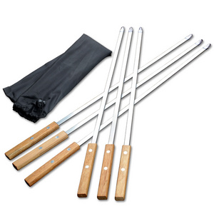 6 Pcs Kebab Skewers 23.5 Inch Grill Skewers Stainless Steel Bbq Barbecue Sticks Flat Skewer Reusable With Nonslip Wooden Handle