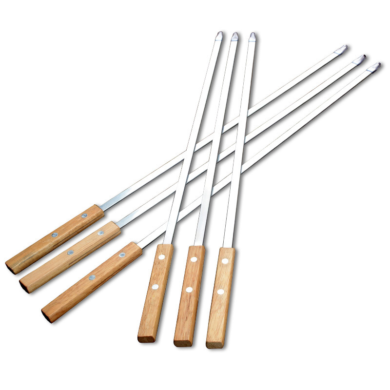 6 Pcs Kebab Skewers 23.5 Inch Grill Skewers Stainless Steel Bbq Barbecue Sticks Flat Skewer Reusable With Nonslip Wooden Handle