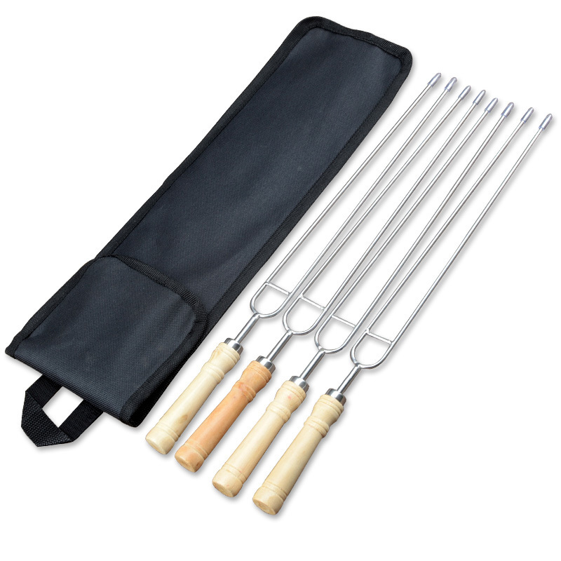 BBQ Fork 4 pcs U-Shape Fork Stainless Steel Barbeque Roasting Skewers with Carry Bag for Outdoor BBQ Grill Tools Set