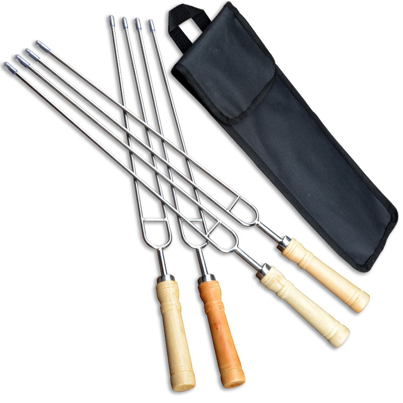 BBQ Fork 4 pcs U-Shape Fork Stainless Steel Barbeque Roasting Skewers with Carry Bag for Outdoor BBQ Grill Tools Set